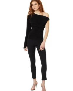 One Sleeve Drop Shoulder Side Drape Top