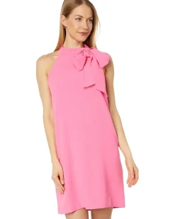 Open Back Halter Neck Crepe Shift Dress with Bow