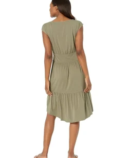 Organic Jersey Cap Sleeve Shirred Boatneck Dress