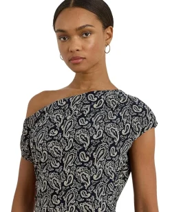 Paisley Jersey Off-The-Shoulder Dress
