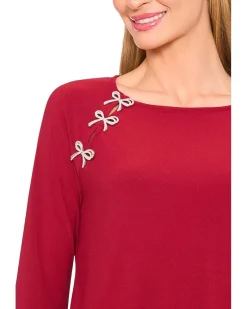 Pearl Bow Applique Long Sleeve Knit Top