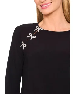 Pearl Bow Applique Long Sleeve Knit Top