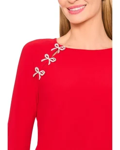 Pearl Bow Applique Long Sleeve Knit Top