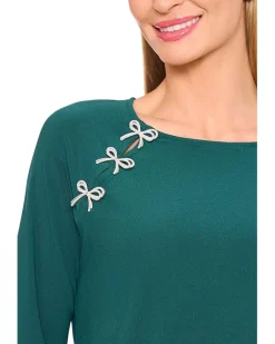 Pearl Bow Applique Long Sleeve Knit Top