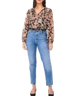 Peasant Split Neck Long Sleeve Blouse With Ties