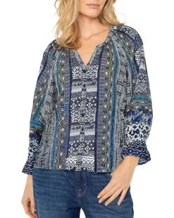 Petite 3/4 Sleeve Button Front Woven Blouse