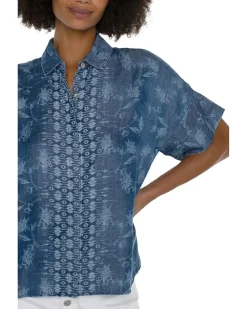 Petite Collared Camp Shirt With Hi-low Hem