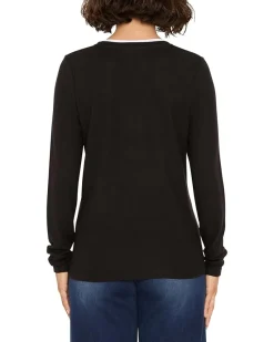 Petite Cozy Jersey Double Layer Split Neck Tee