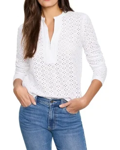 Petite Knit Eyelet Split Neck Top