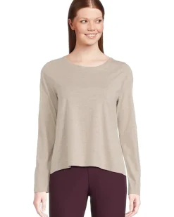 Petite Melange Fine Organic Cotton Jersey Round Neck Long Sleeve Tee