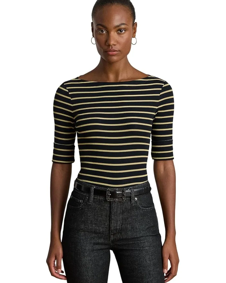 Petite Metallic Striped Boatneck Tee