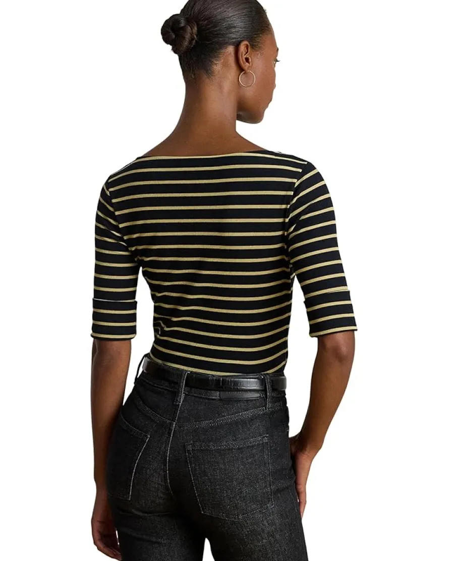 Petite Metallic Striped Boatneck Tee