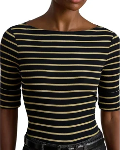 Petite Metallic Striped Boatneck Tee