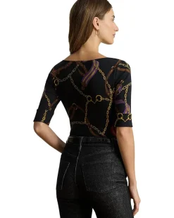 Petite Print Stretch Cotton Boatneck Tee