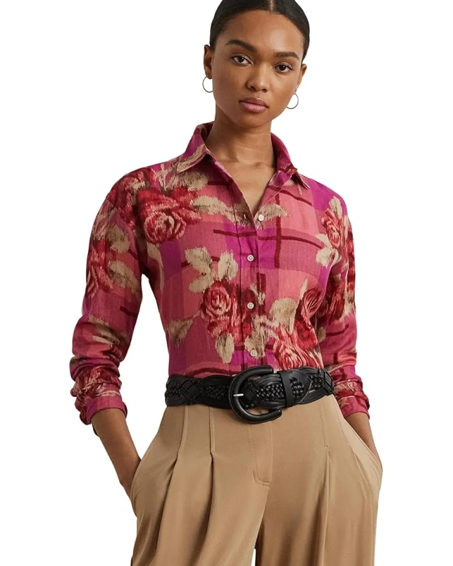 Petite Relaxed Fit Floral Linen Shirt