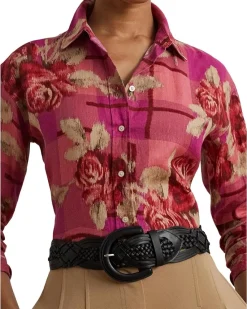 Petite Relaxed Fit Floral Linen Shirt