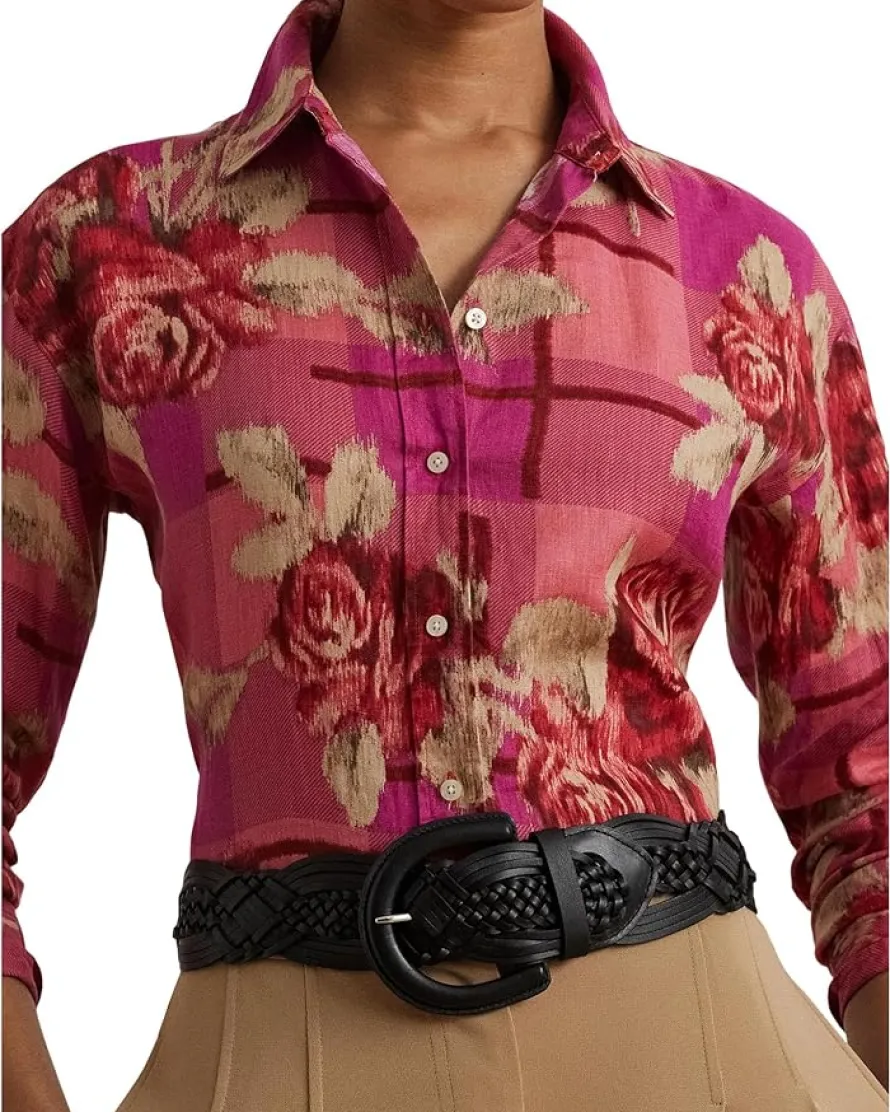 Petite Relaxed Fit Floral Linen Shirt