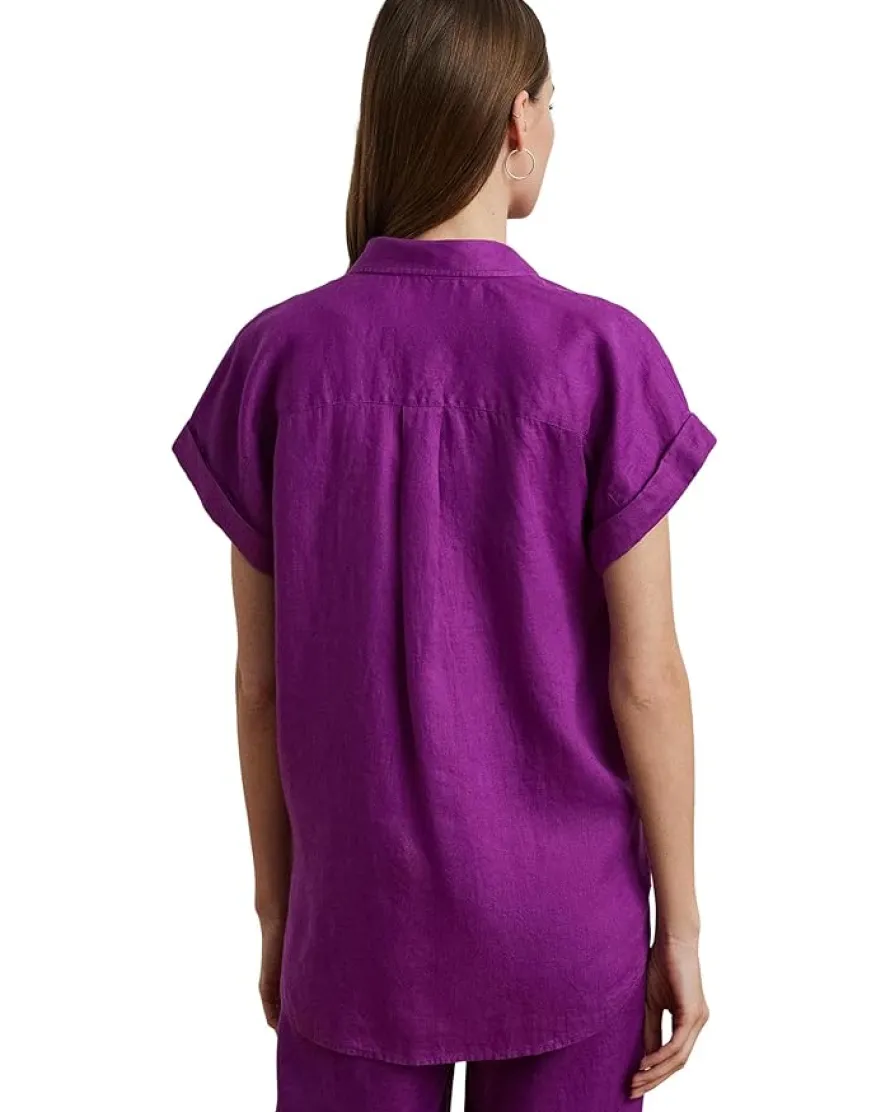 Petite Relaxed Fit Linen Short-Sleeve Shirt