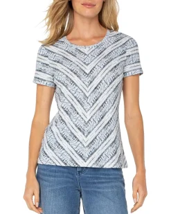 Petite Short Sleeve Scoop Neck Knit Top With Miter Front