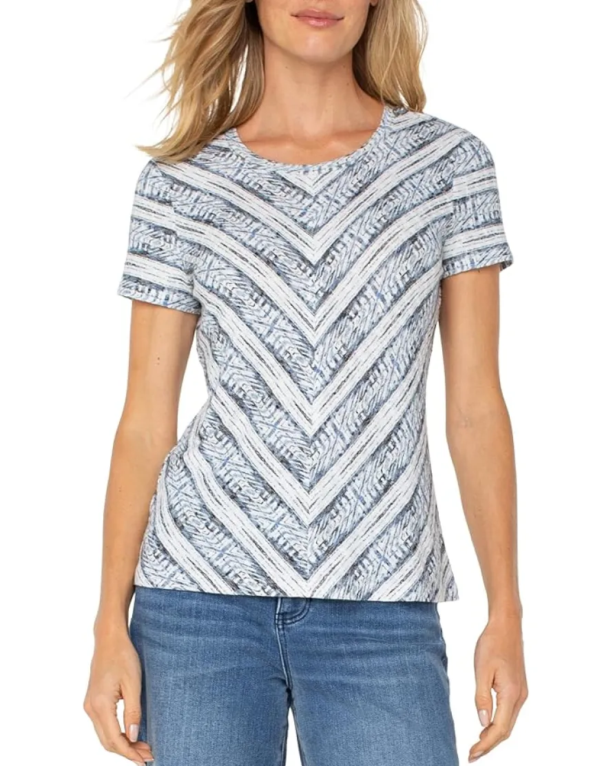 Petite Short Sleeve Scoop Neck Knit Top With Miter Front