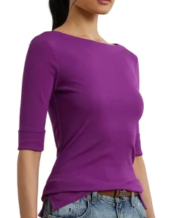 Petite Stretch Cotton Boatneck Tee