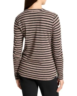 Petite Striped Long Sleeve Henley Tee
