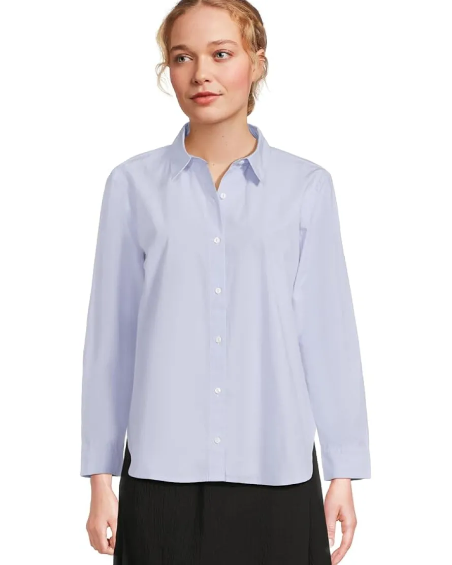 Petite Striped Poplin Classic Collar Long Shirt
