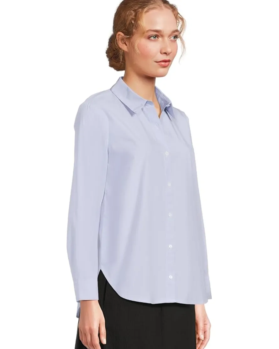 Petite Striped Poplin Classic Collar Long Shirt