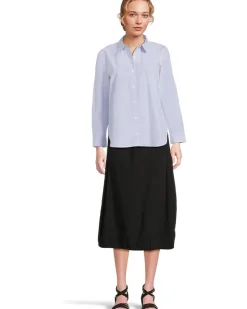 Petite Striped Poplin Classic Collar Long Shirt