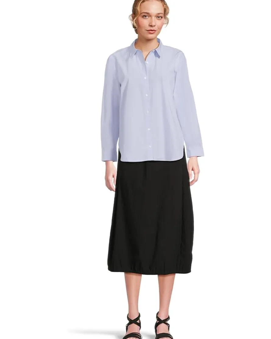 Petite Striped Poplin Classic Collar Long Shirt