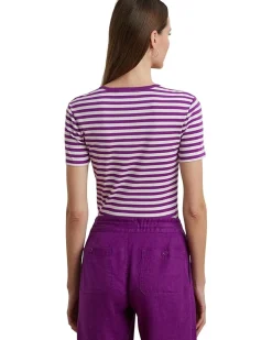 Petite Striped Stretch Cotton Crewneck Tee