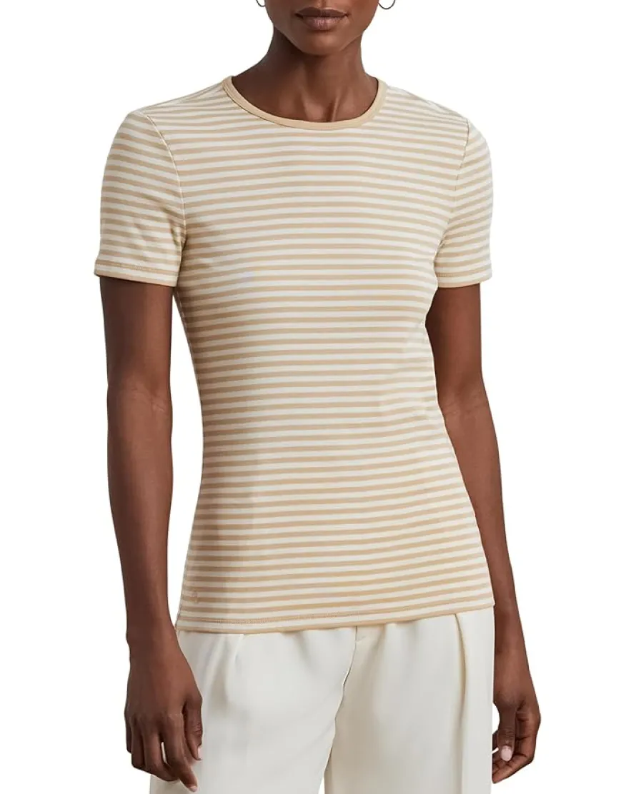 Petite Striped Stretch Cotton Crew Neck Tee