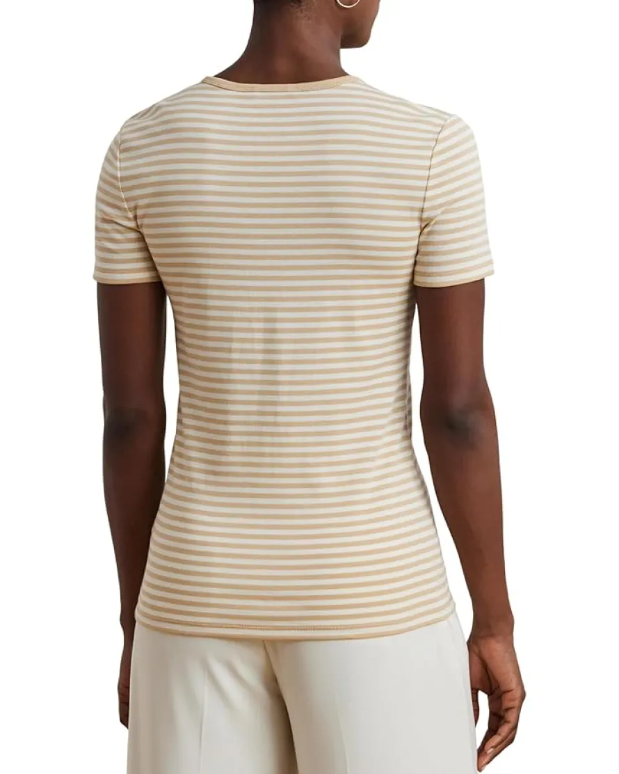 Petite Striped Stretch Cotton Crew Neck Tee