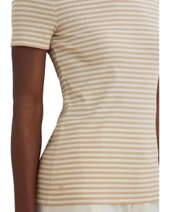 Petite Striped Stretch Cotton Crew Neck Tee