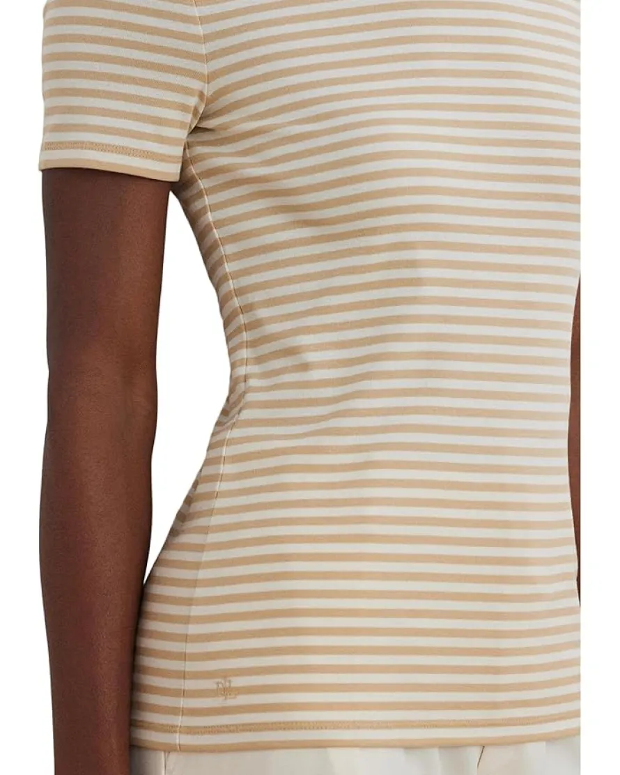 Petite Striped Stretch Cotton Crew Neck Tee