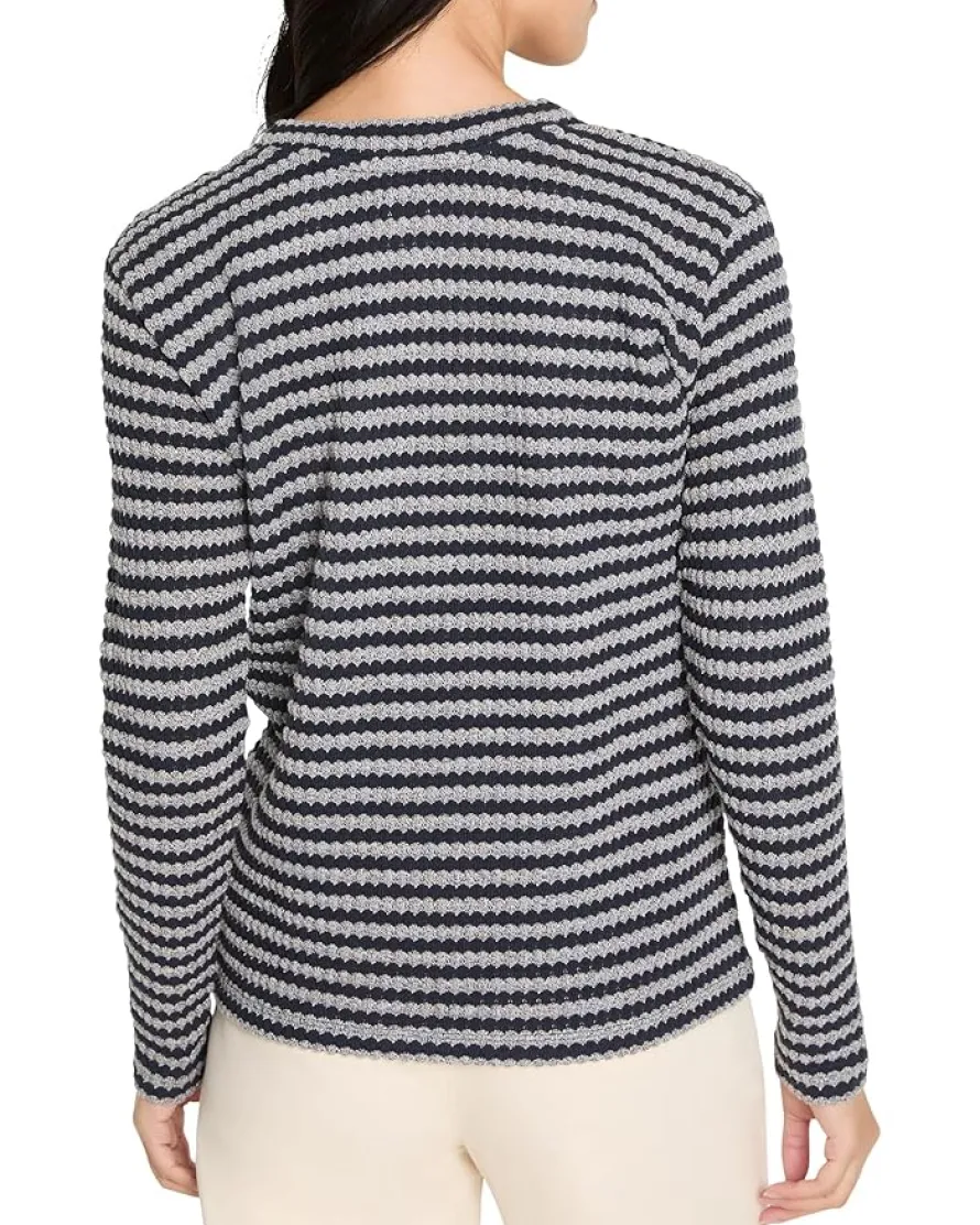 Petite Texture Stripe Button Shoulder Top