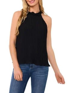 Pleated 3D Floral Halter Neck Top