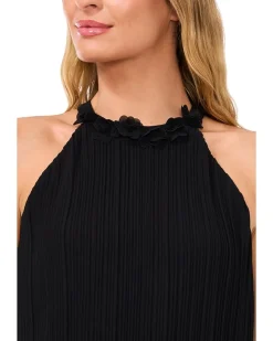 Pleated 3D Floral Halter Neck Top