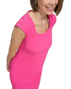 Pleated Shoulder Sleeveless Sheath