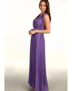 Pleated V-Neck Gown With 1" Self Belt