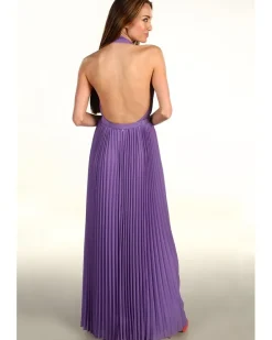 Pleated V-Neck Gown With 1