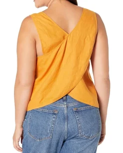 Plus 100% Linen Cross-Back Sleeveless Top