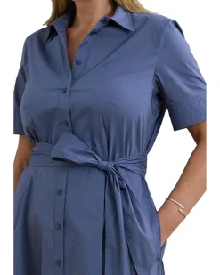 Plus Size Belted Cotton-Blend Shirtdress