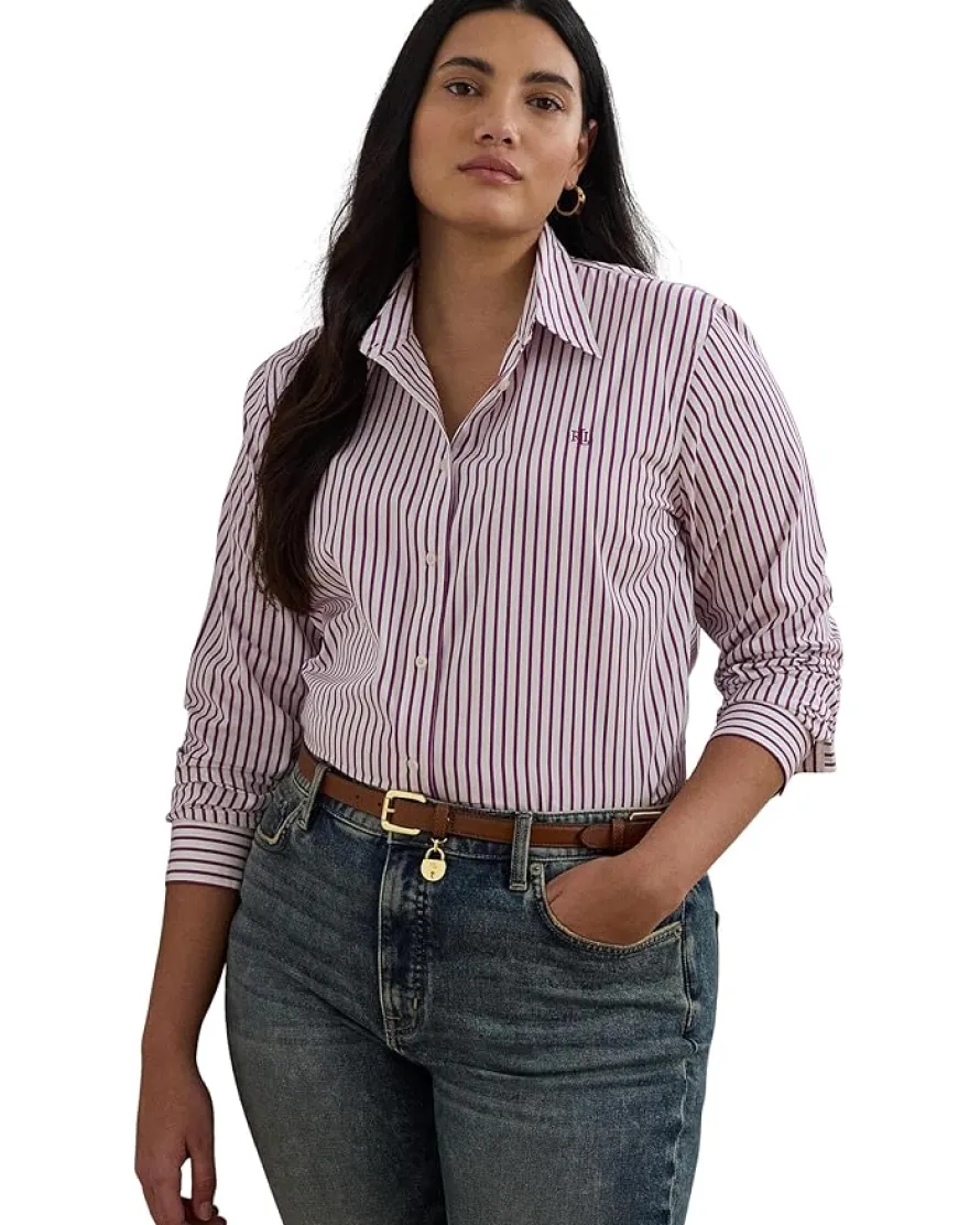 Plus Size Classic Fit Striped Broadcloth Shirt