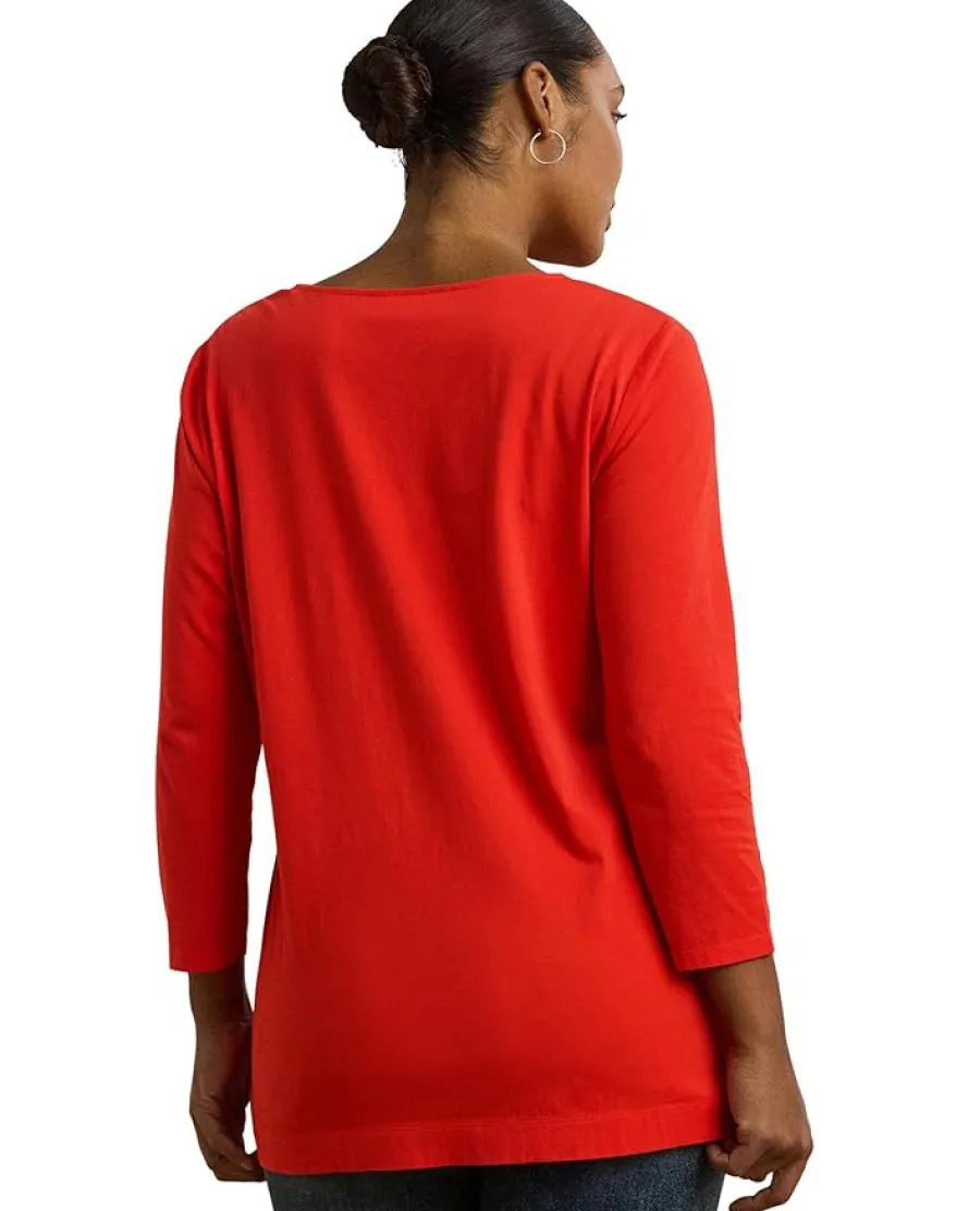 Plus Size Cotton Jersey Three-quarter-sleeve Tunic