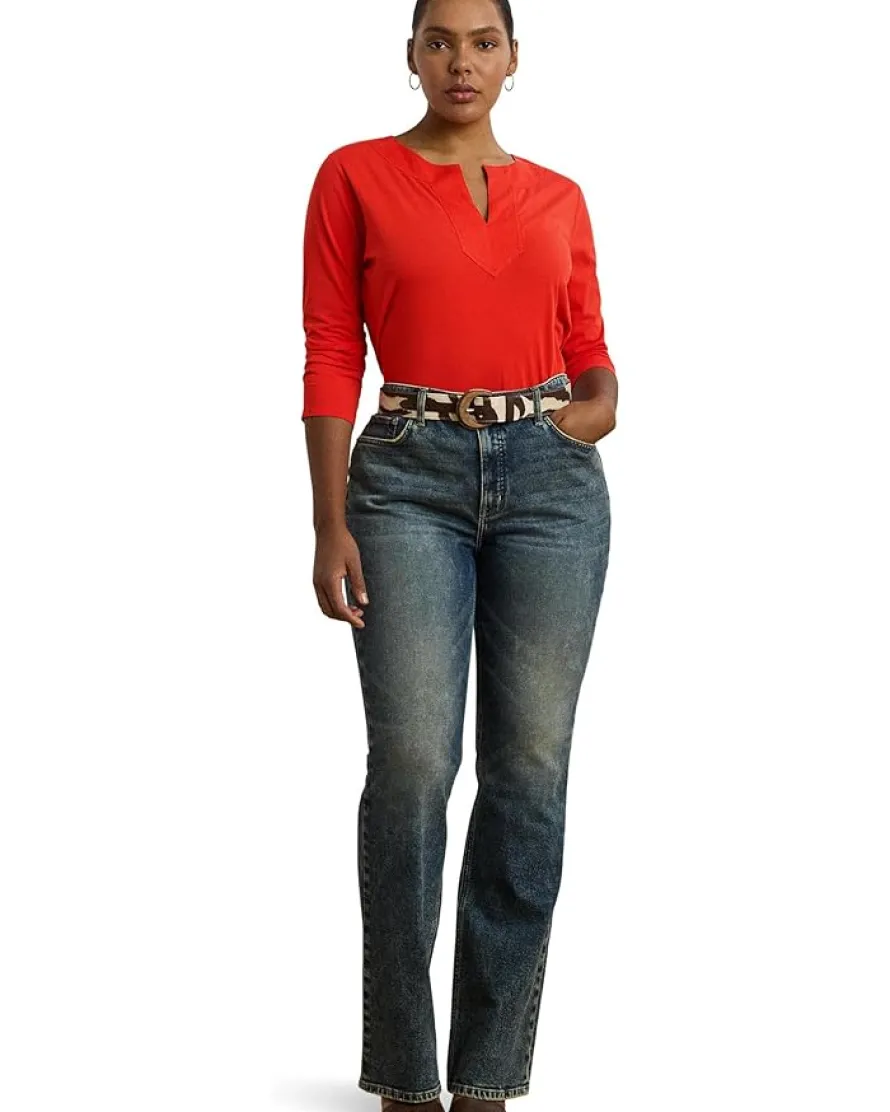 Plus Size Cotton Jersey Three-quarter-sleeve Tunic