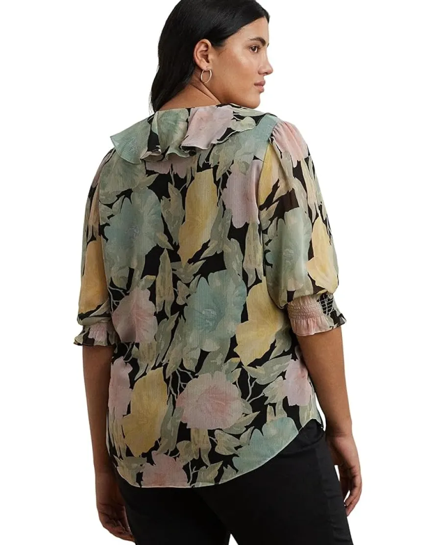 Plus Size Floral Georgette Ruffle-trim Blouse