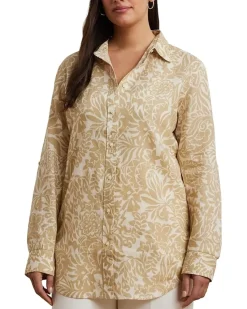 Plus Size Relaxed Fit Floral Linen Shirt