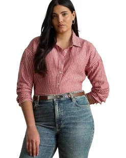 Plus Size Relaxed Fit Striped Linen Shirt