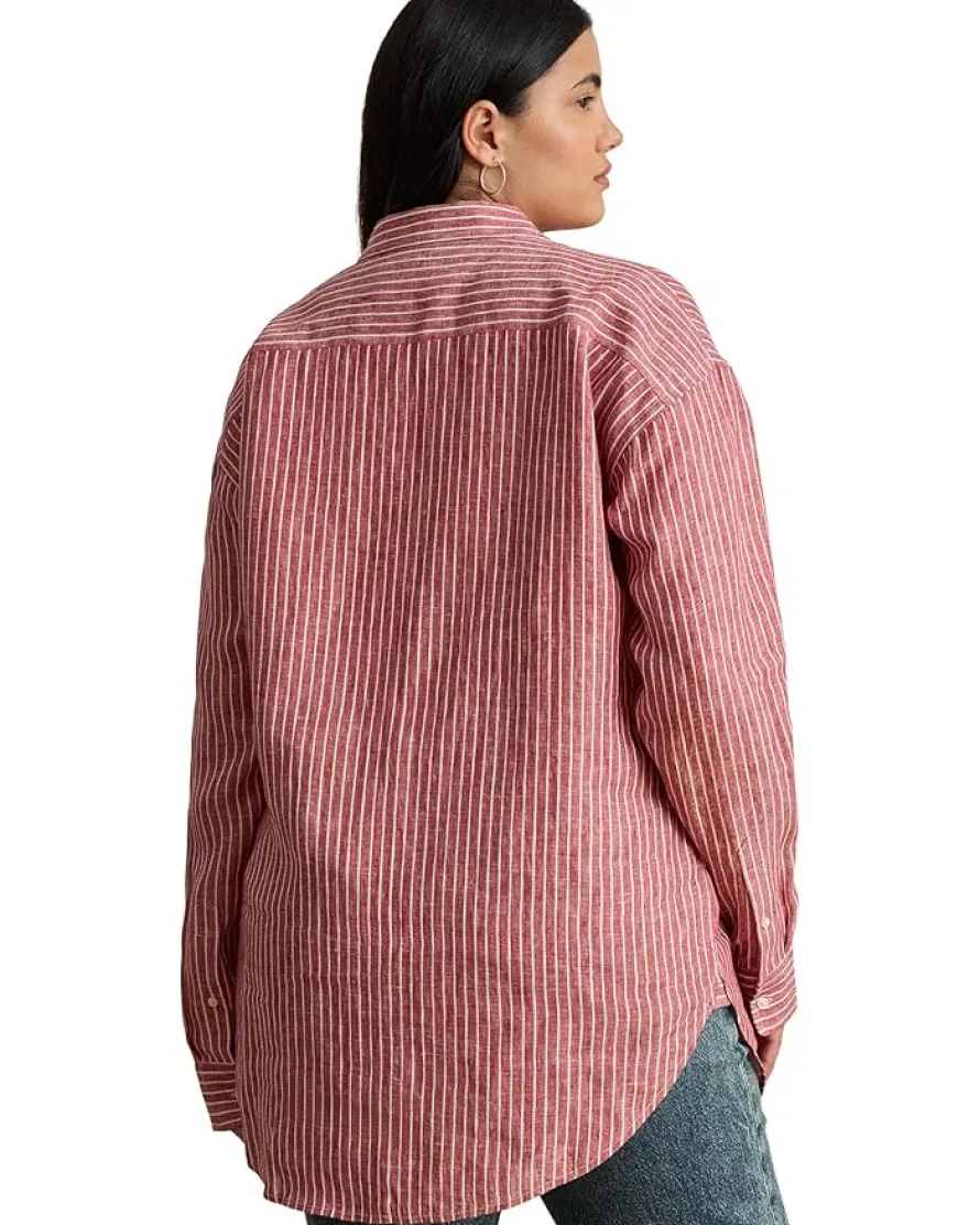 Plus Size Relaxed Fit Striped Linen Shirt